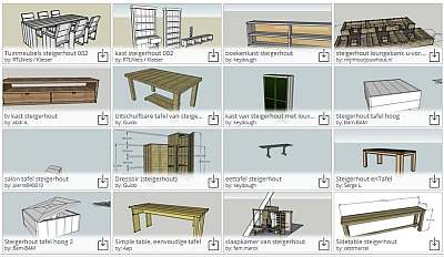 3D bouwtekeningen voor meubelen van steigerhout.