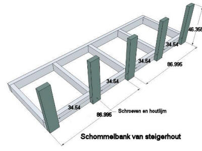 Bouwtekening steigerhout schommelbank stap twee.