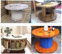 Vier tafels die je van een houten kabelrol kunt maken.