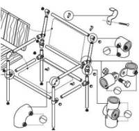 Voorbeeld hoe je een stoel met steigerbuizen en verbinders in elkaar kunt zetten.