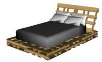 3D ontwerp van een bed gemaakt van pallets.