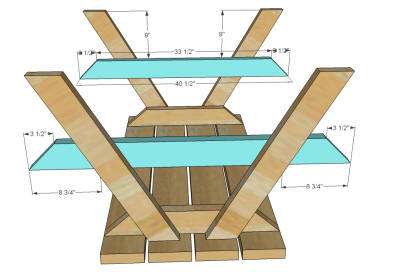 Rechthoek picknicktafel tekening ondersteboven afgebeeld.