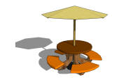 Picknicktafel rond met parasol.
