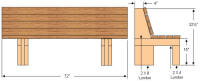 Eenvoudige bouwtekening van een houten tuinbank.