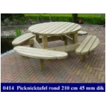 Behandelde ronde picknick tafel met ovale banken. Picknick tafel rond 210 cm. 45 mm.