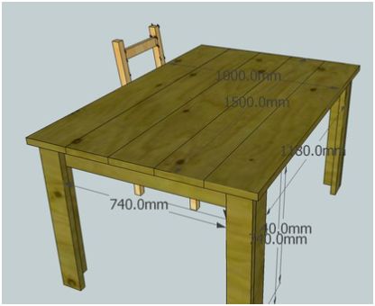 Maak zelf een keukentafel van steigerhout met deze eenvousdige bouwtekening.