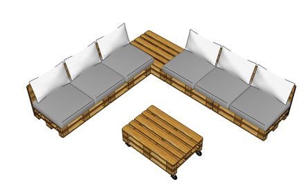 Loungeset 3D bouwtekening voor loungemeubilair van pallethout.